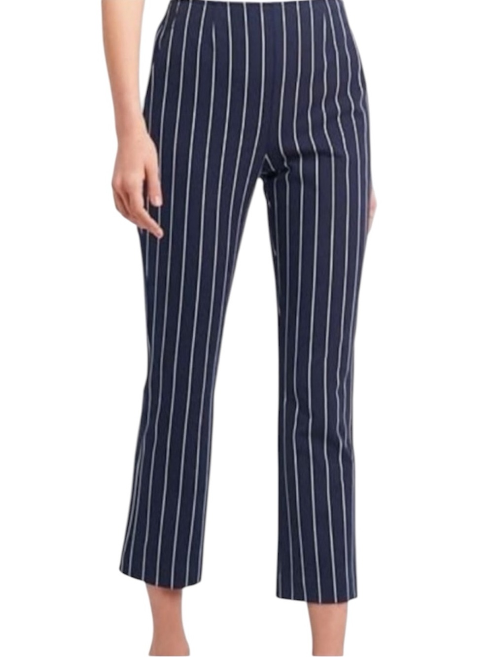 Gap High Rise Navy Pinstriped Cropped Flare Pants Size 12 Tall